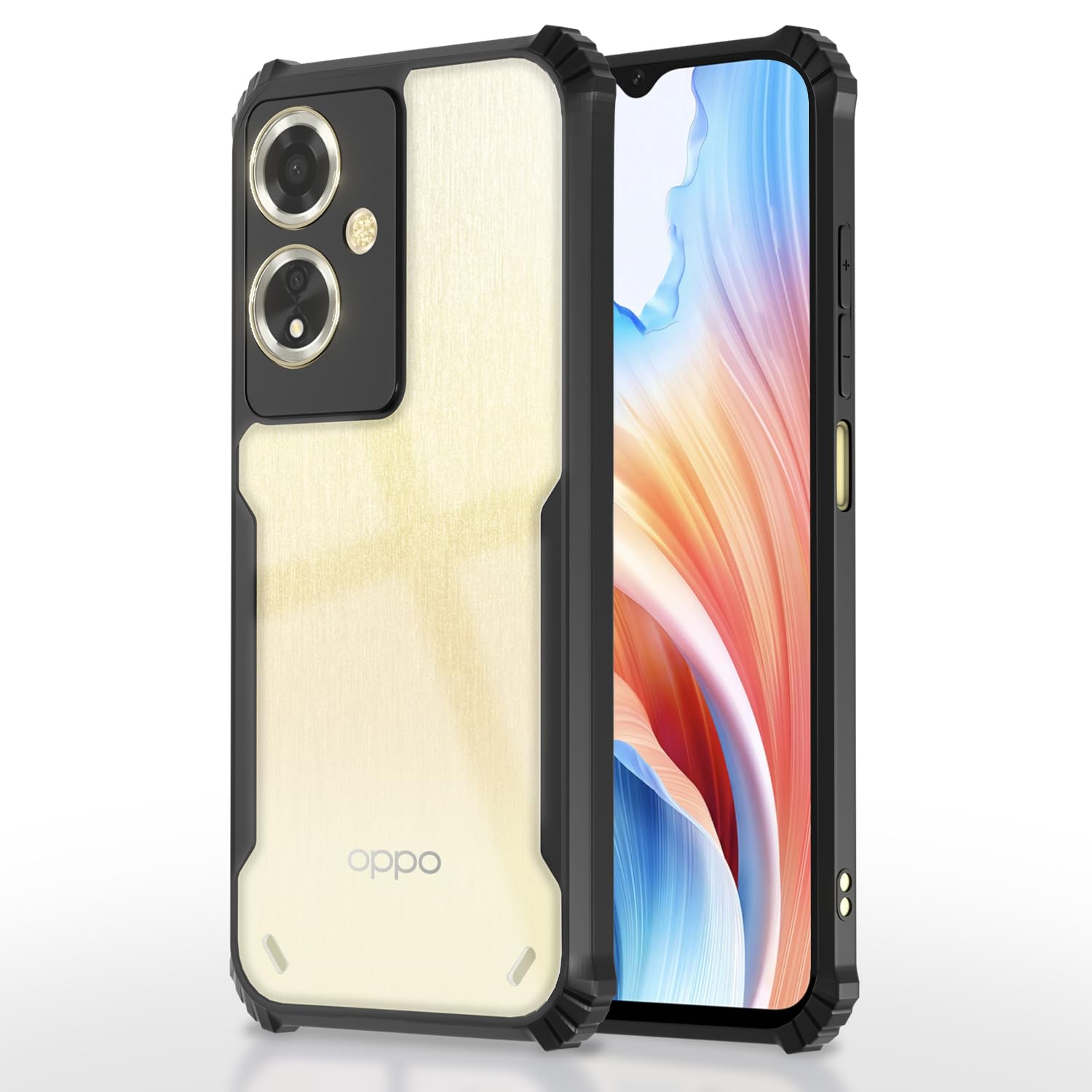 Amazon Basics Back Cover for Oppo A59 5G | Crystal Clear Transparent Back | Ultra Hyrbid | Full Camera Protection | Raised Edge | Bumper Cover (Black)