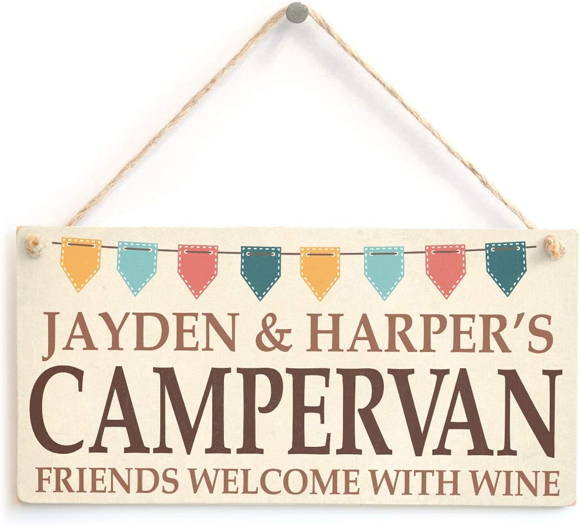 Personalised Campervan Sign - Any Name, Names, Surname, etc - Cute Campervan Bunting Gift Sign/Plaque