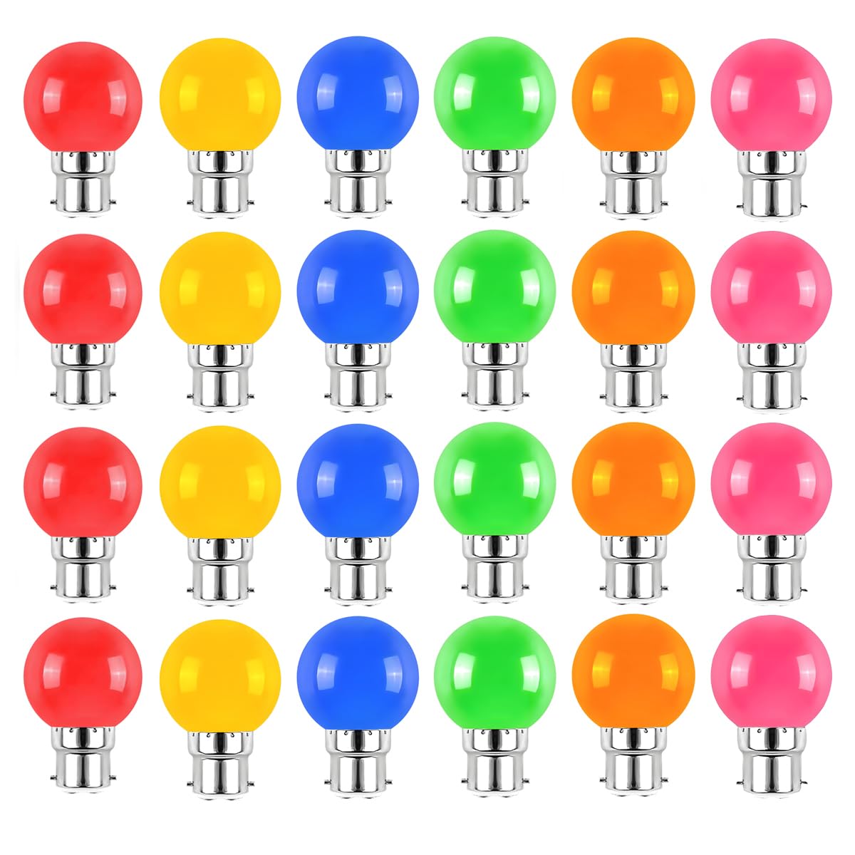Jiotouhu B22 Bayonet Colored LED Light Bulbs 2W G45 Golf Ball Mini Globe Bulbs for Outdoor String Patio Garden Party Christmas, Halloween Wedding Party Decoration, 24 Packs — image 1