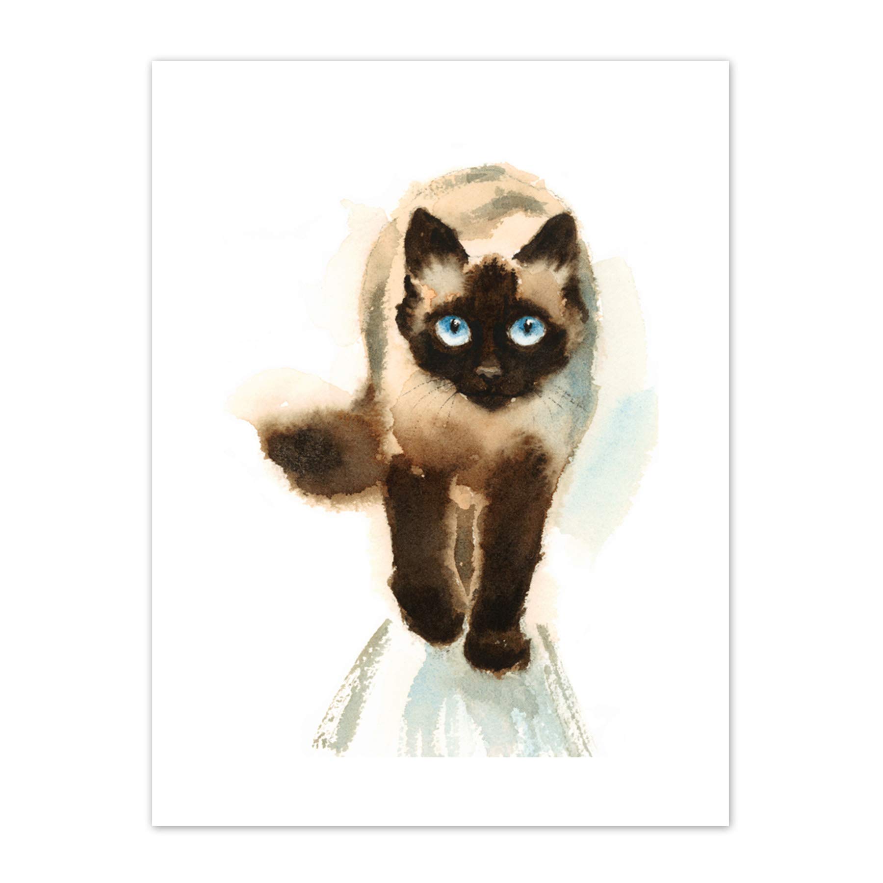 Wee Blue Coo Cat Ragdoll Walking Watercolour Art Print Canvas Premium Wall Decor Poster