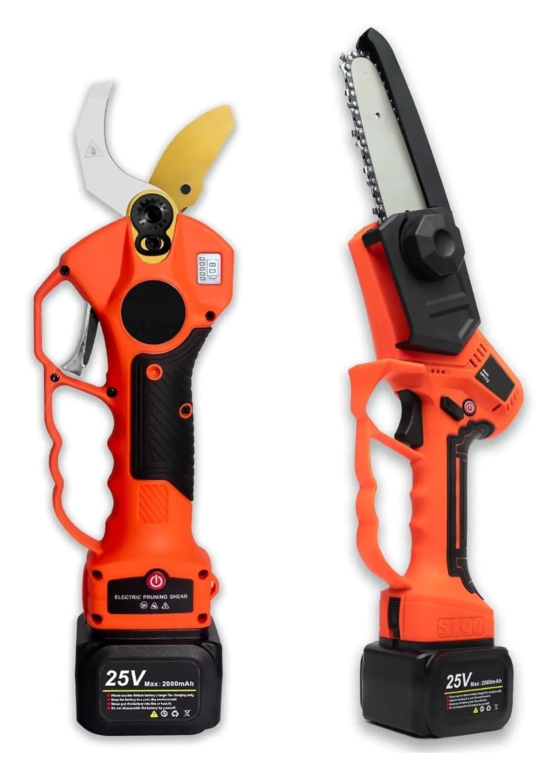 Kit de podadora inalámbrica, tijeras podar eléctricas 1,6 pulgadas y mini motosierra 5 con 2 baterías recargables 25 V