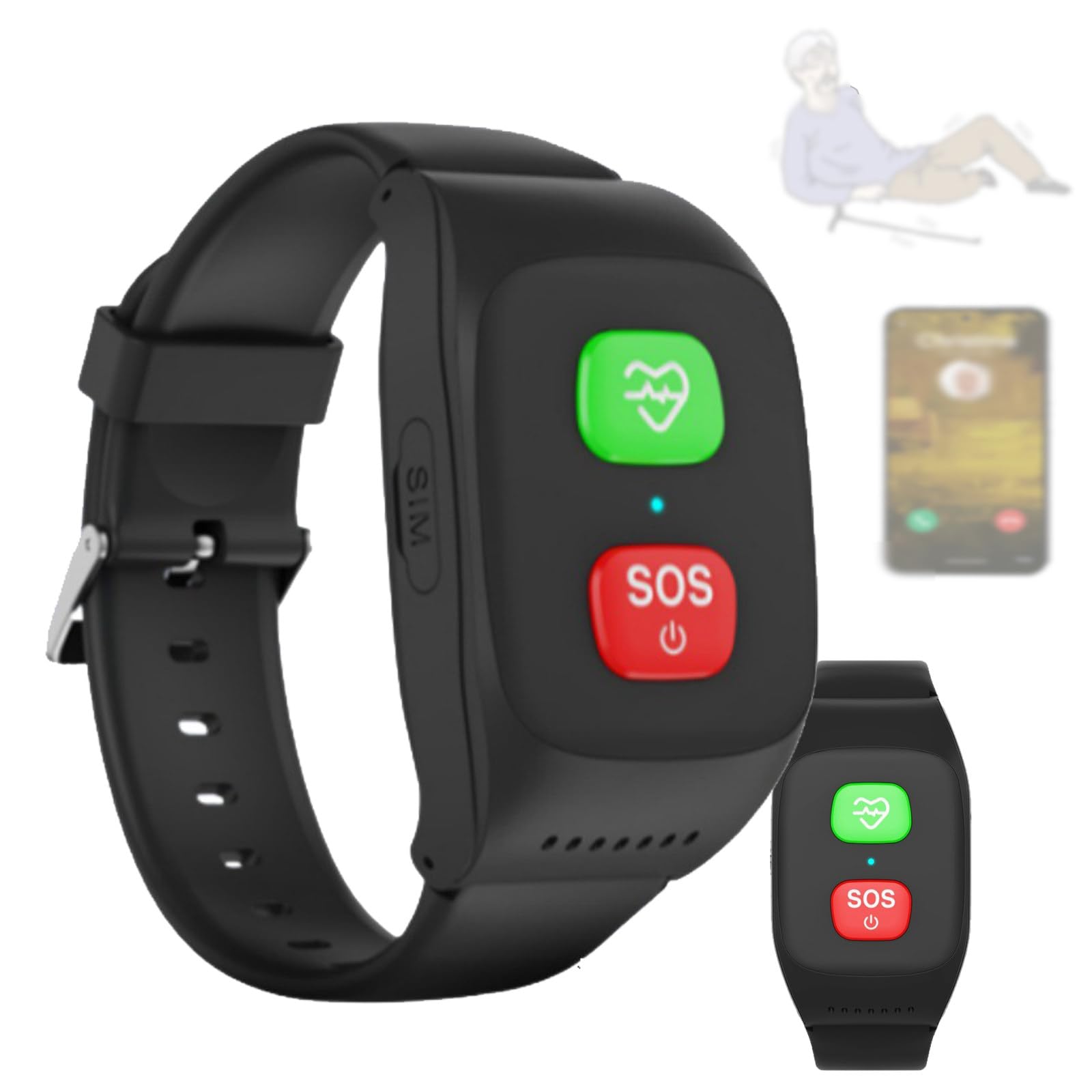 Reloj Detector De Caídas para Personas Mayores,con Detección De Caídas,Posicionamiento GPS,Chat De Voz Instantáneo,Función De Llamada Sos,Seguimiento De Actividad Y Monitoreo De Salud