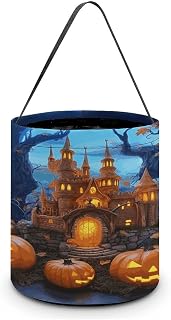 Halloween Castle Pumpkin Candy Handbag Trick Or Treat Bags for Party | Reusable Gift Candy Tote Bag,Personalized Grocery Bucket,Trick or Treat Goodie Bags with Handles for Halloween Candy