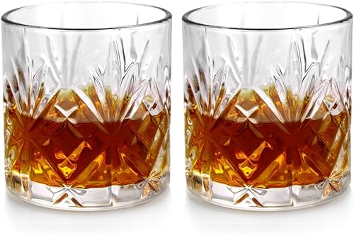 Vasos de whisky para hombres, juego de 2 vasos de estilo antiguo con caja de regalo, vasos de 10 onzas para bebidas de whisky, bourbon, whisky
