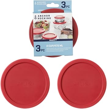 Anchor Hocking Classic Round Food Storage SnugFit Replacement Lids, Red, 2 Cup, Set of 3