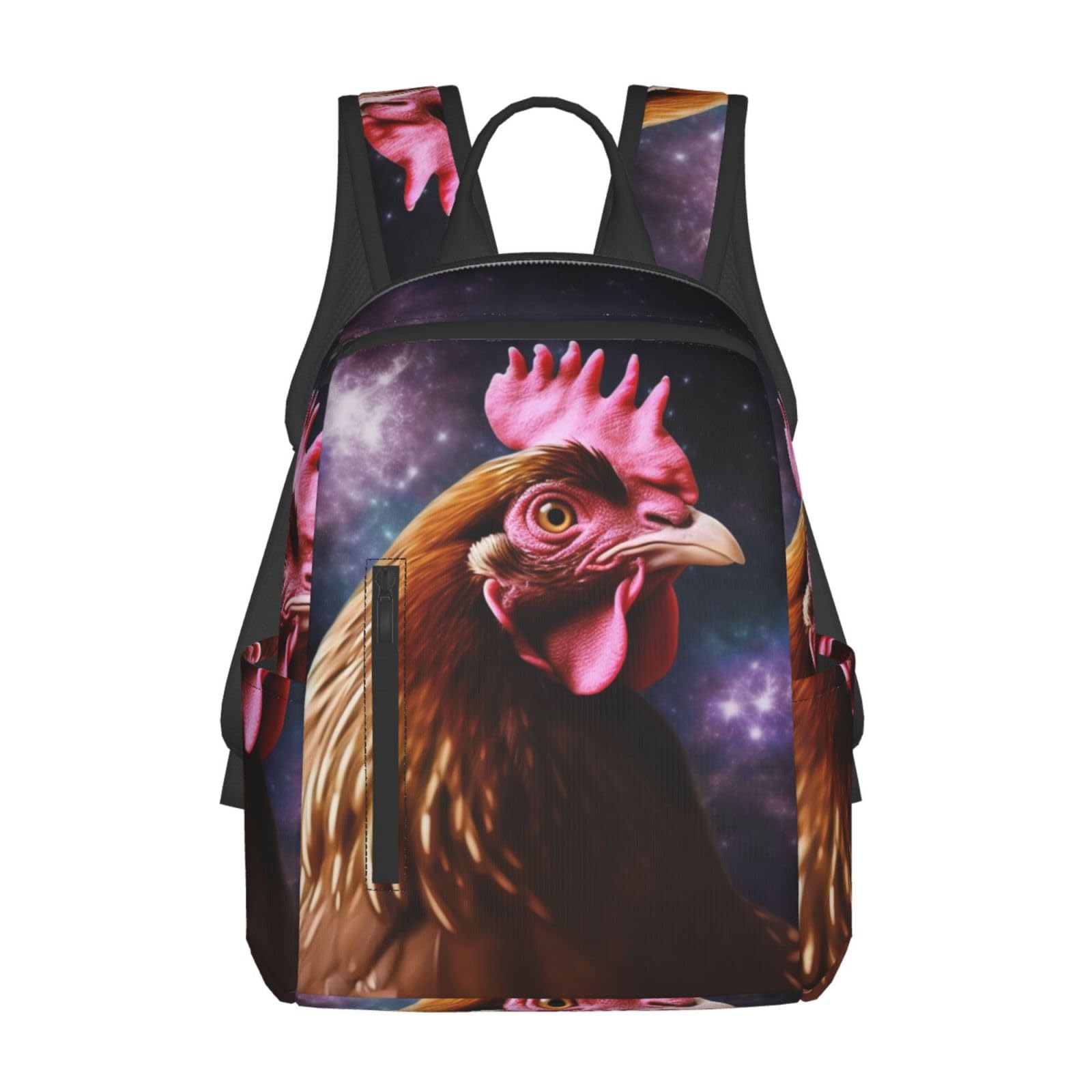 Sac à dos grande capacité imprimé poule galaxie léger noir multi-usage - 8