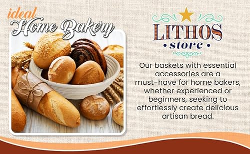 Lithos Bread Proofing Basket Set Of 2-10 Inch Round Banneton Baskets Kit - Splinter-Free Rattan Bowl, Non-Stick, Cloth Liners & 4 Accessories - Bake Bread Gifts For Home Bakers #TOP1