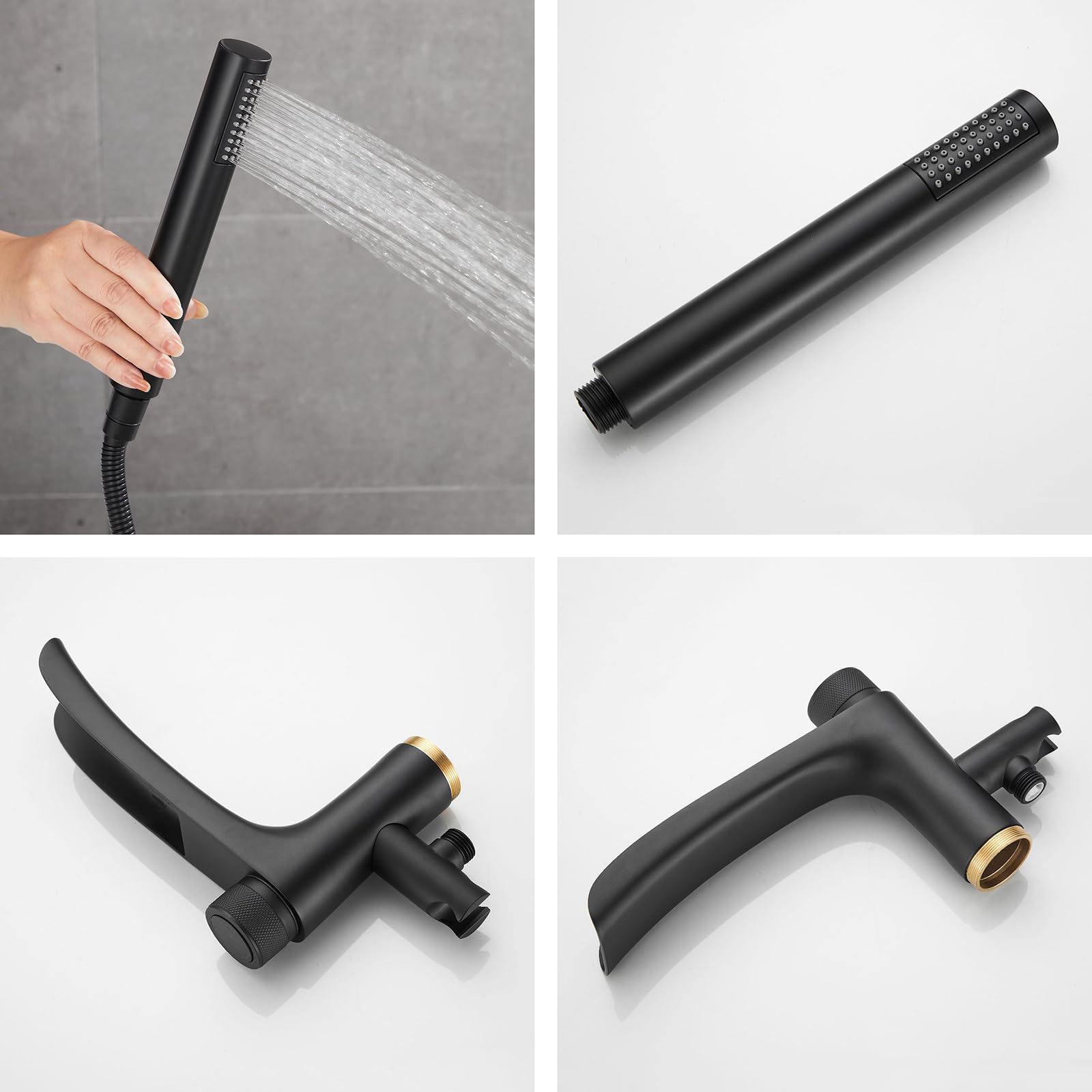 Grifo Mezclador de Bañera Y Ducha Independiente Color Negro con Agua Caliente Y Fría Y Función de Cascada Incluye Ducha de Mano Y Un Solo Mando