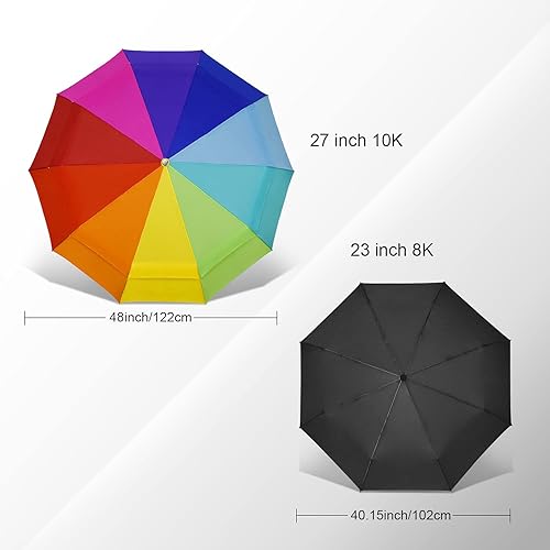 Miniatura 3 de Lejorain Paraguas grande de golf resistente al viento, 54 pulgadas, doble capa, arco iris, 10 varillas, paraguas plegable de viaje, compacto, cierre