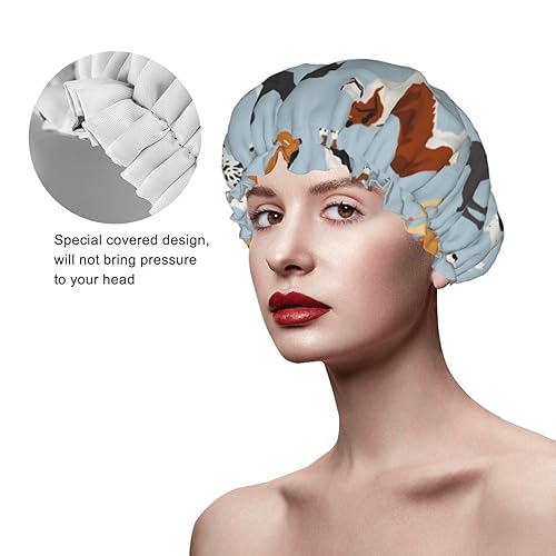 Miniatura 4 de Gorro de ducha  Gorros de ducha impermeables de doble capa compatibles con perros diferentes lindos para mujeres y niñas, gorros de pelo para ducha