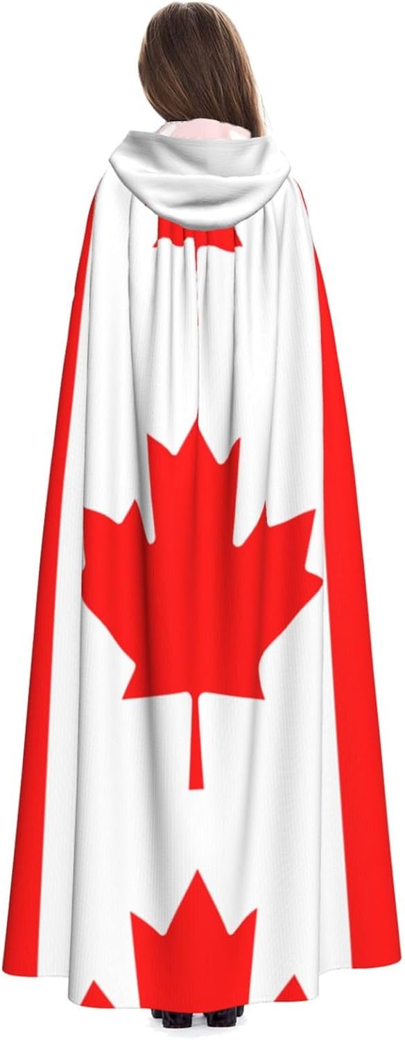 Canadian Flag Pattern Halloween Adult Hooded Cape Cloak No Zipper, Comfortable For Costume Parties