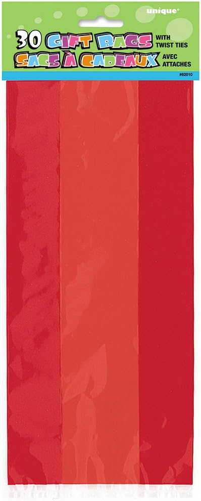 Ruby Red Large Cellophane Bags (27cm x 12cm) 30 Count - Vibrant and Durable Packaging for Gifts and Treats