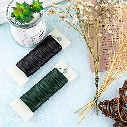 Fovths 2 Rolls 32 Yards Floral Wire Flexible Florist Wire for Wreath Making Green and Black Paddle Wire for Crafts, Christmas Wreaths Tree, Garland and Floral Arrangements