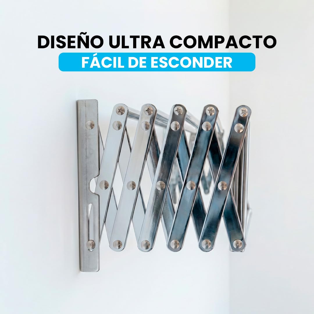 Marctani Tendedero Extensible Pared Acero Inoxidable - Tendederos Plegables Ahorra Espacio Interior o Exteriror - Tendal Plegable con 5 Barras - Tenderete de Ropa (A.INOX 160CM)