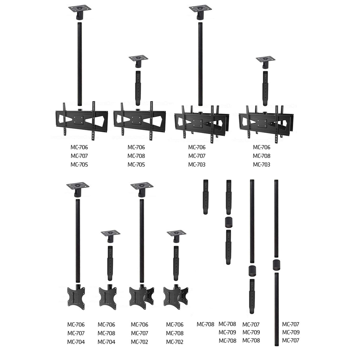 Maclean MC-703 Staffa Doppia Supporto Porta TV per due TV (MC-703) 23-75 "50 kg Inclinabile Distanza regolabile