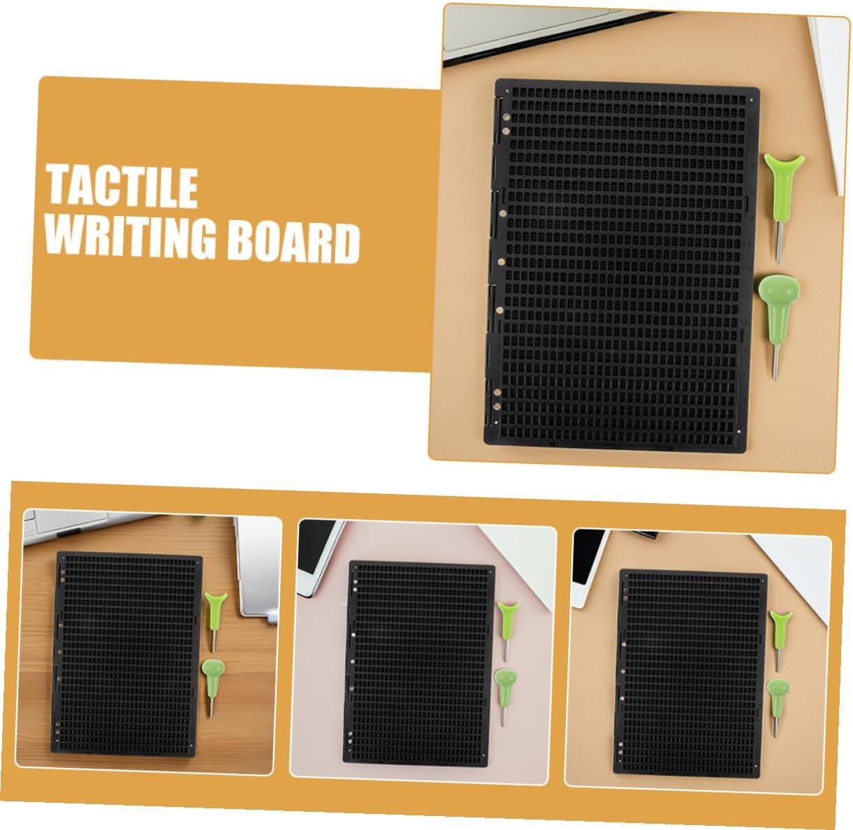 Braille Writing Board 27 Lines 30 Cells with Plastic Stylus and Green Saddle Pen, Thickened Braille Learning Tool Set for Blind Students Classroom and Educational Use