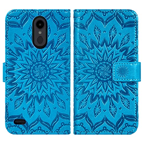 Phone Case for LG Aristo 2 3 Plus/Rebel 4 LTE/Tribute Empire Dynasty/Zone 4/K8 Plus 2018 K8S/Fortune 2/Phonenix 4/Risio 3 Wallet with Tempered Glass Screen Protector Flip Aristo3+ 2+ 3+ K8+ 4G Blue - Thumbnail 4