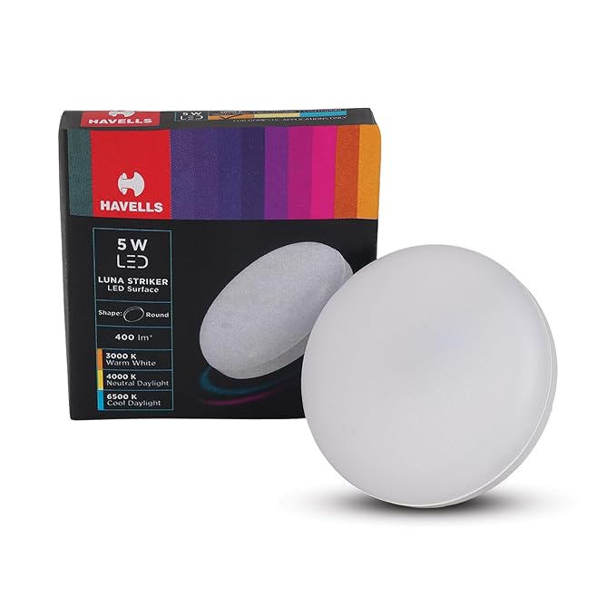 Havells Luna Striker Led 5W 4000K,Led-Spotlights,Energy Efficient,Long Life of 25000 Burning Hours,Pc Housing with DOB Design to Fit in Small Spaces,Pc Housing with DOB Design,Natural Daylight(4000K)