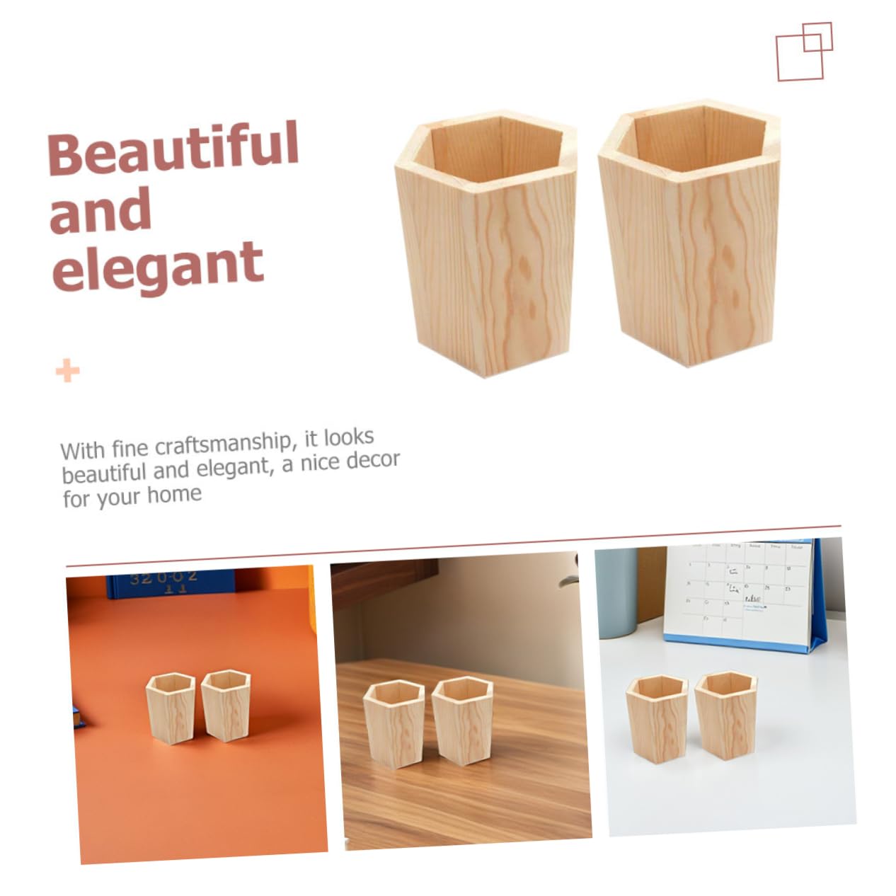 NUOBESTY 8 pièces Porte Stylos Bois de Pin Pot Hexagonal Multifonction pour Bureau Organiseur pour Pinceaux Maquillage Plantes Succulentes et Accessoires de Travail