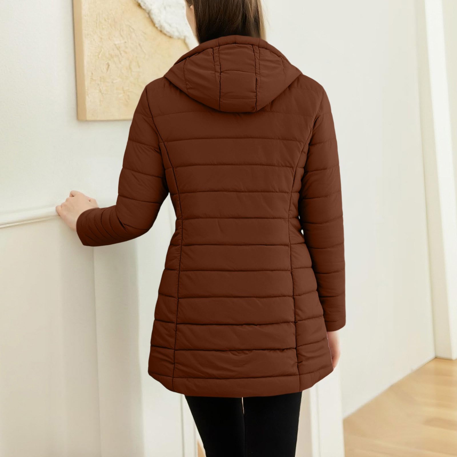 Generisch Winterjacke Damen Steppjacke einfarbig mit Kapuze und Reißverschluss warm gefüttert winddicht lange Ärmel modische Freizeitjacke für Alltag Reisen und Spazieren