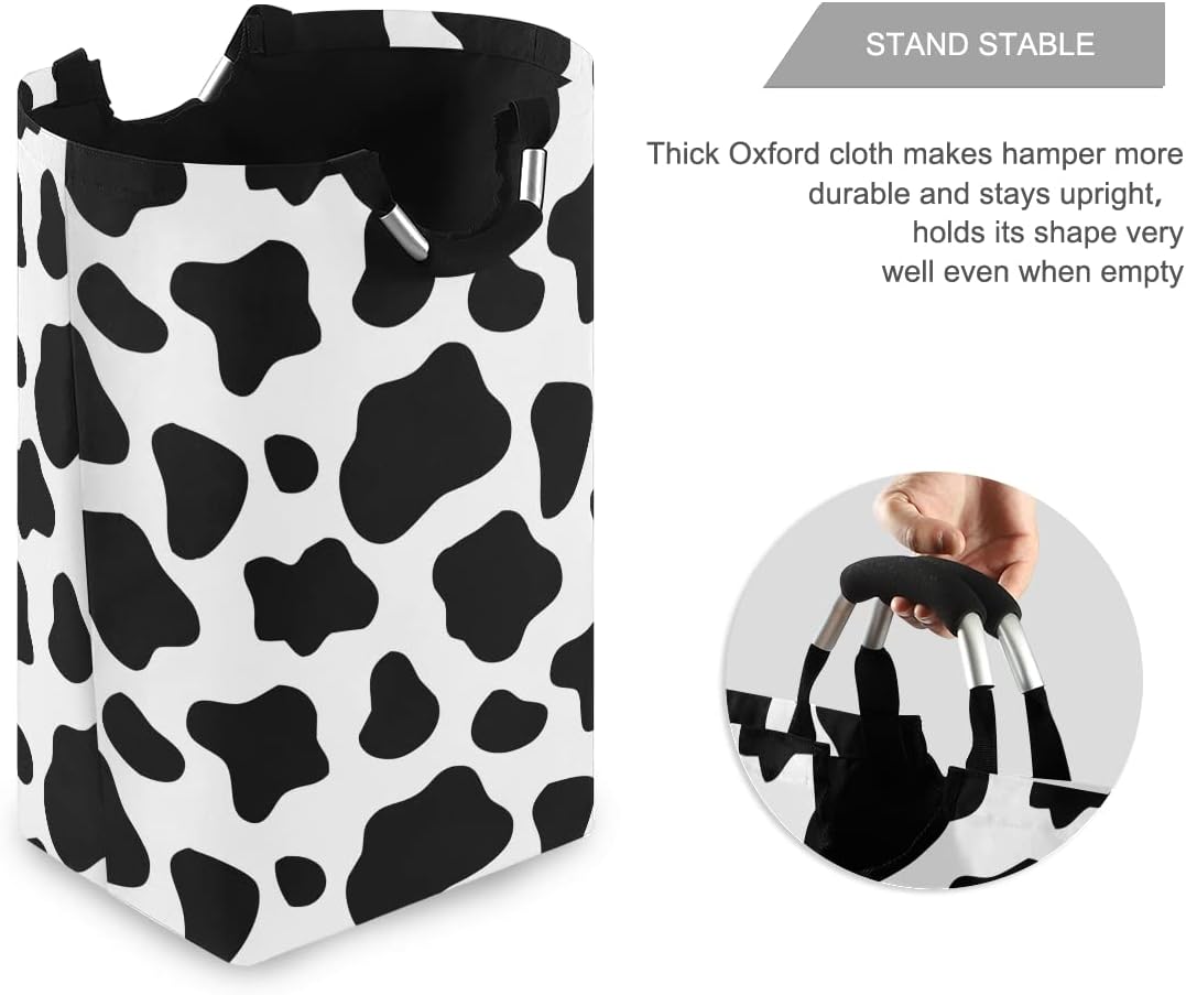 Mnsruu Black And White Cow Print Laundry Basket Collapsible Fabric Laundry Hamper Washing Bin Folding Clothes Bag - Image 4