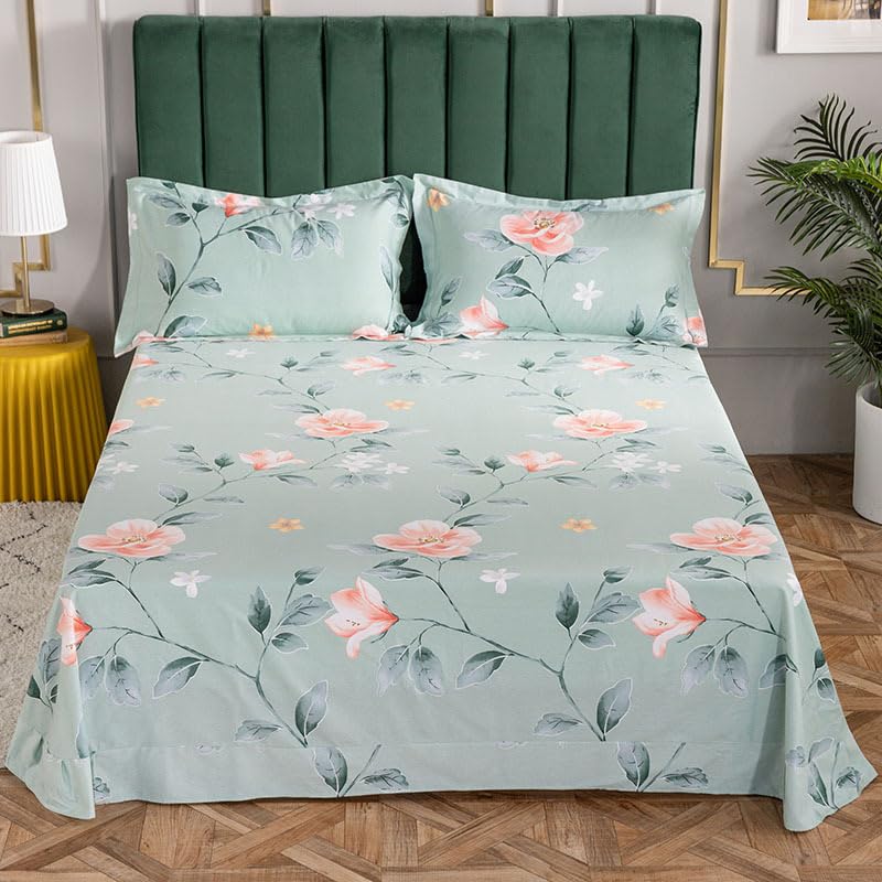 Sabanas Sábanas De Algodón Cepillado con Flores De Plantas, Cama Doble Gruesa, Edredón De Algodón Puro, Sábanas con, Flamenco, Azul, Cama De 2,0 M, De 270X245Cm