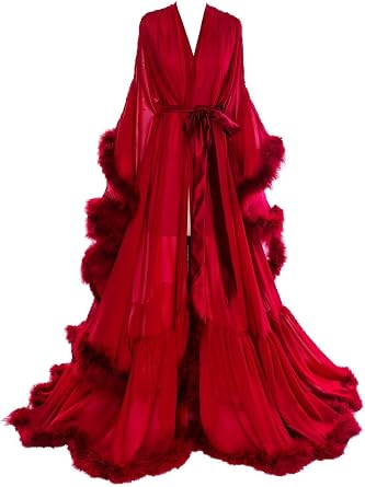 Feather Bridal Robe Long Fur Chiffon Lingerie Bathrobe Wedding Scarf Sleepwear Nightgown Maternity Dress Photography