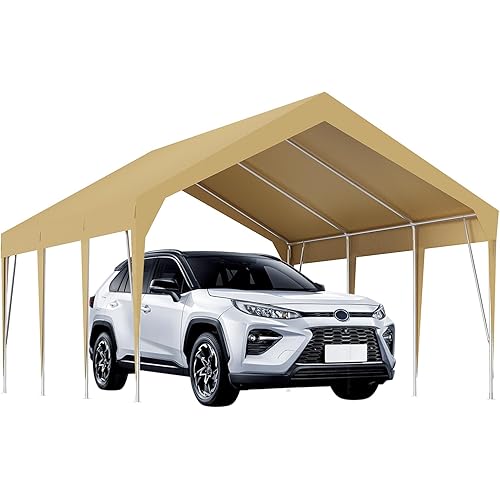 Heavy Duty Carport Canopy 13x20FT Portable Garage Waterproof & UV Protected Party Tent Outdoor Vehicle Storage Shelter for Car, Truck, Khaki