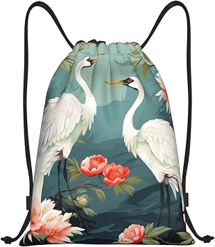 Drawstring Gym Backpack Red Heads Cranes Sports String Bag Water Resistan Beach Swim Travel Sackpack