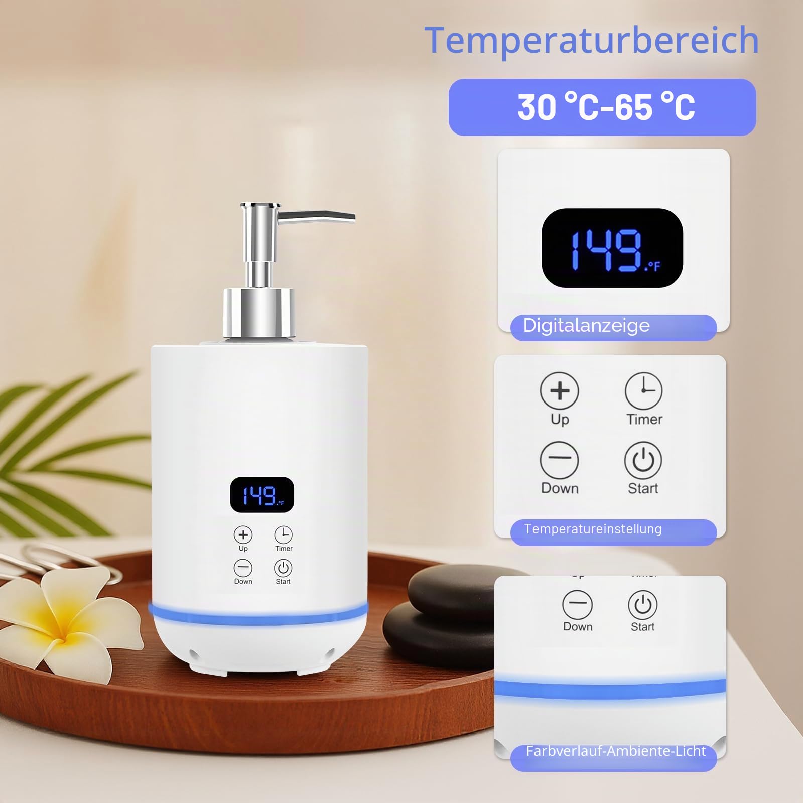 Massage Öl Wärmer, iklestar Massage Öl Flasche Digital-Heizung Gerät mit Atmosphäre Licht, Elektrische massageöl erwärmer Creme beheizt Spender Gua Sha Roller Kit für Spa, Salon und Home Use, Weiß