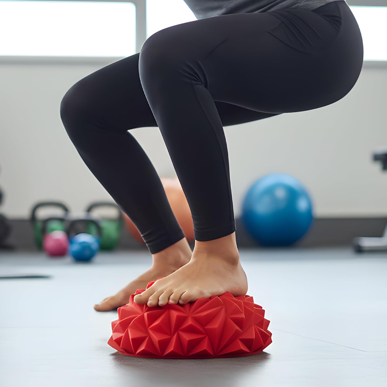 Ondhe Bharat's Half Sphere Balance Trainer Board Yoga Gym Half Spikey Diamond Shape Disc Ball, Air Dome Ball Stress Relief Deep Tissue Improve Core, Ab Strength, Foot Acupressure Inflatable Ball(MultiColor)-image-2