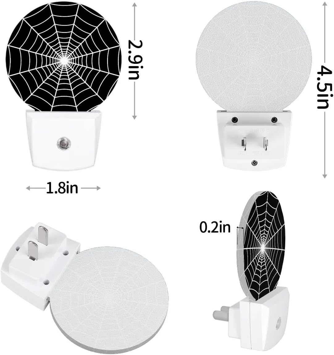 Black Spider Web Plug-in Led Night Light with Auto Dusk to Dawn Sensor for Boys Girls Room Decor, Wall Lamp Nightlights for Hallway,Bedroom, Kids Room, Kitchen, Stairway, (0.5W, 2 Pack)