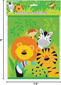 Unique Industries Animal Safari Goodie Bags, 8ct, Multicolor -