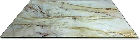 Tempered Glass Marble Pattern Cutting Board 12 x 16 Inch - Scratch, Heat, Shatter Resistant, Dishwasher Safe Decorative Tray (white & brown marble)