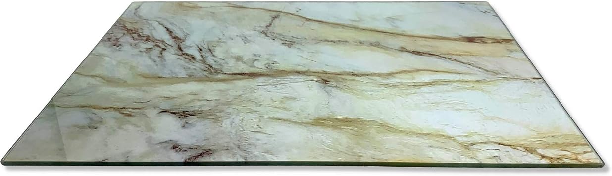 Tempered Glass Marble Pattern Cutting Board 12 x 16 Inch - Scratch, Heat, Shatter Resistant, Dishwasher Safe Decorative Tray (white & brown marble)