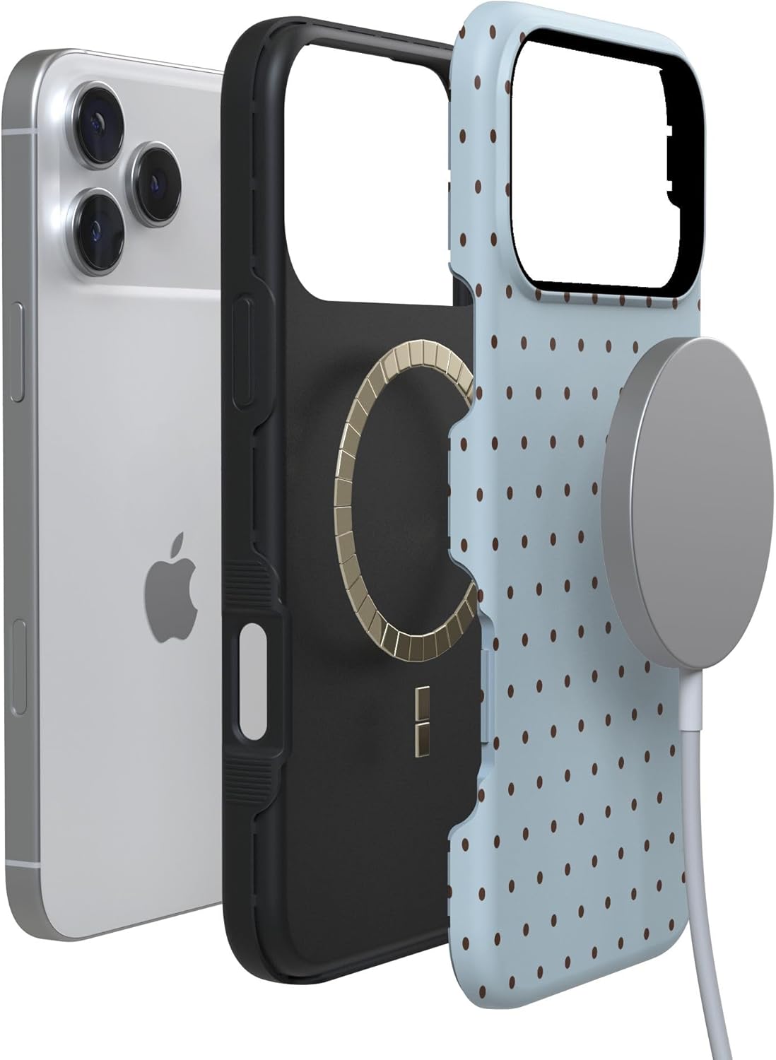 Casely iPhone 17 Pro Max Case | On the Dot | Blue & Brown Polka Dot | Bold Protective Design | Compatible with MagSafe