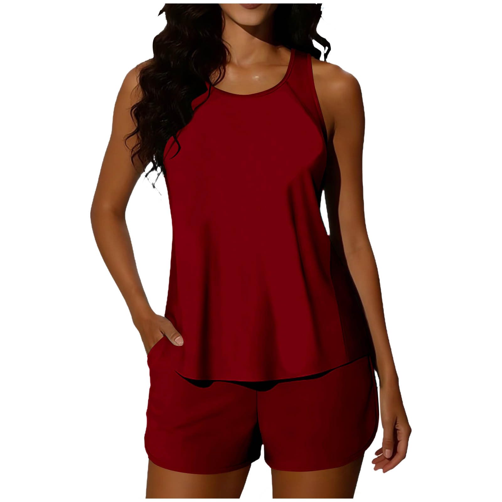 RLEHJN Tankini Damen Bauchweg,Zweiteilig Badeanzug Elegant Tanktop Swimsuits Bademode High Waist Schwimmanzug mit Badeshorts Badeanzüge Weiche Bequeme Swimwear Outdoor Sport Badebekleidung