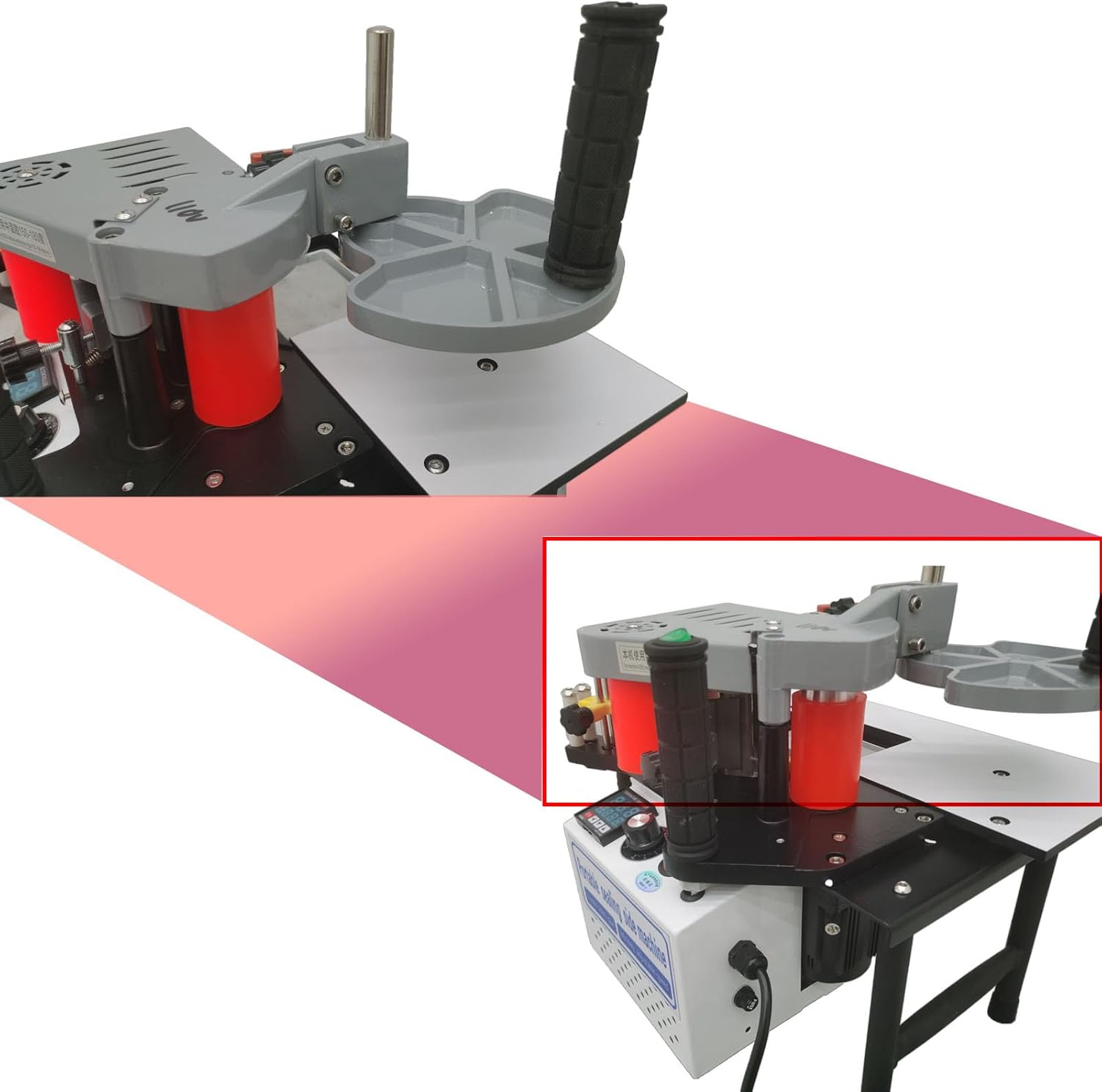 Woodworking Edge Banding Machine Woodworking Edge Banding Gluing Machine Portable Edge Bander with Double-sided Glue Coating for Straight Abnormally-Shaped Edge Banding 110V 765W