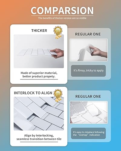 Miniatura 4 de Art3d - Azulejo Subway para pegar en la cocina (1 azulejo, color blanco, más grueso)