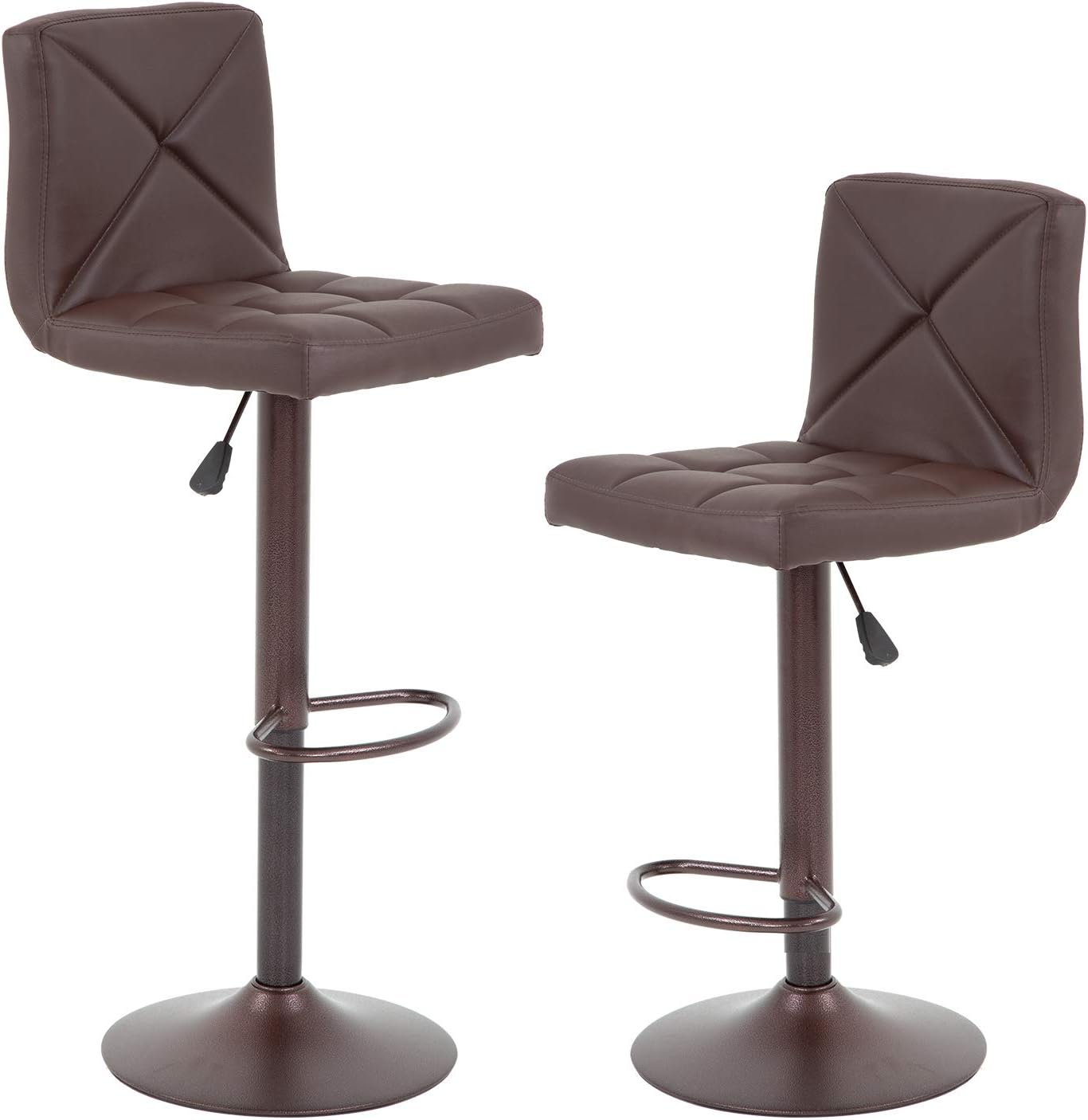 Vnewone Bar Stools Set of 2 Counter Height Swivel Barstools with Back Height Adjustable Square Seat, Brown
