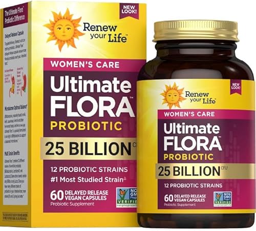 Ultimate Flora Probiotics for Women - Cápsulas veganas de liberación retardada de 25 mil millones de UFC  Vaginal  Salud digestiva  Salud