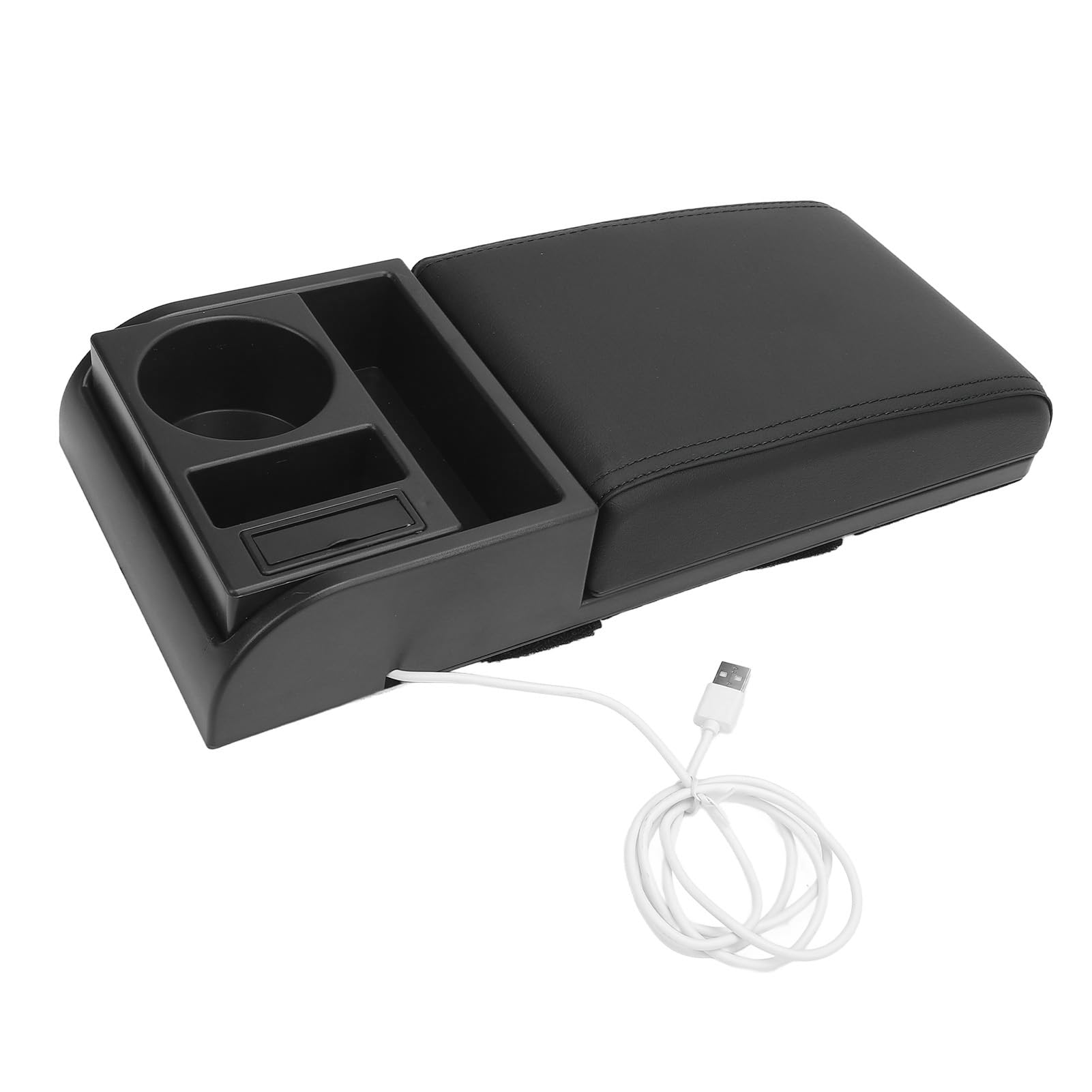 Copertura per Box Bracciolo Console Centrale Lunghezza Regolabile con Porta di Ricarica USB Portabicchieri Universale per Box Bracciolo per Auto per SUV Camion Furgoni (Nera)