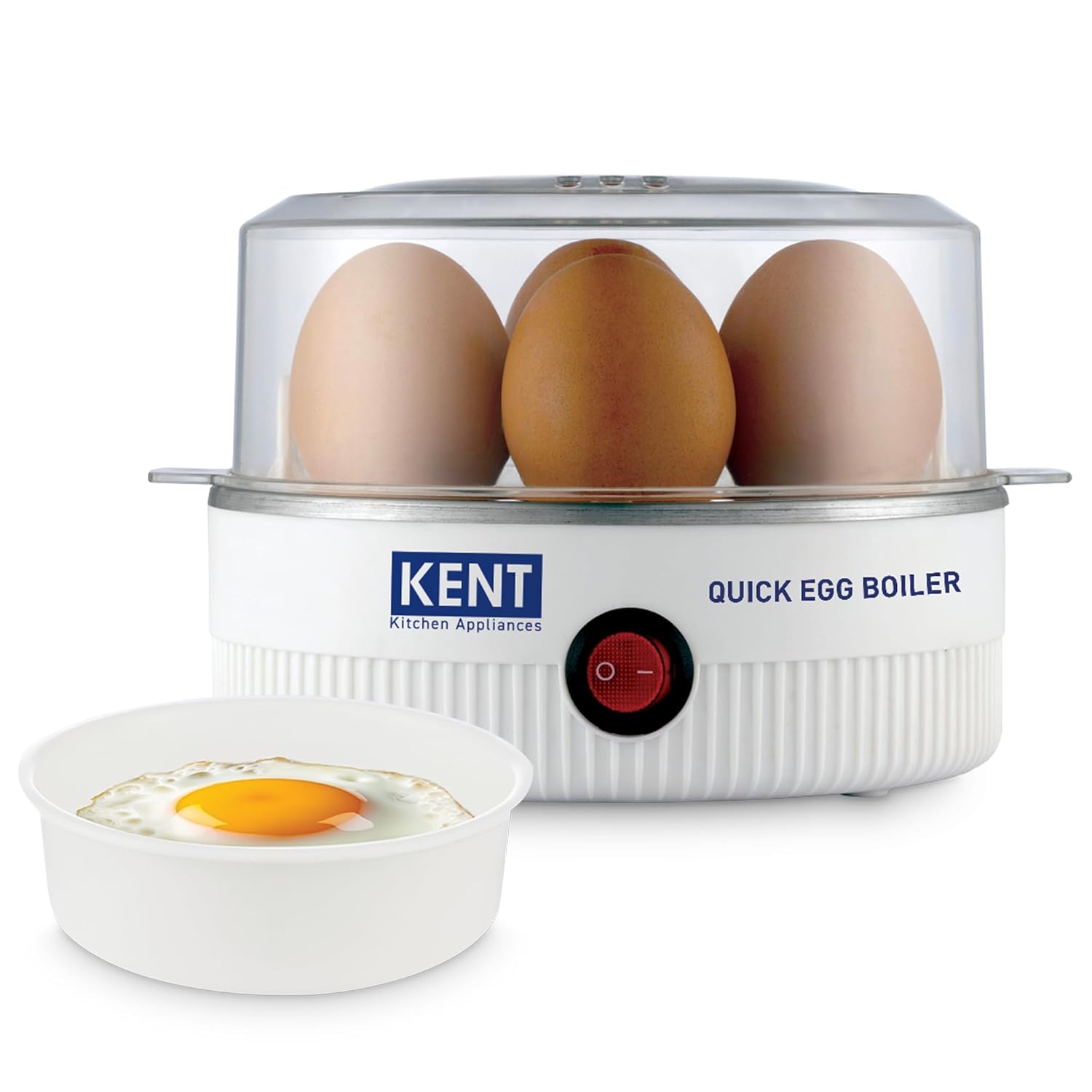 KENT Quick Egg Boiler | 370 Watt | Boil 7 Eggs at a Time | 3 Boiling Modes | Stainless Steel Heating Plate | Poaching Tray | Automatic Power Off | One Touch Operation | White
