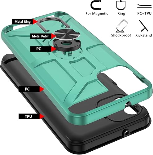 Vista 19 de Funda para Galaxy A04e, con [3X protector de pantalla de vidrio templado], soporte de anillo integrado y soporte magnético para automóvil a prueba