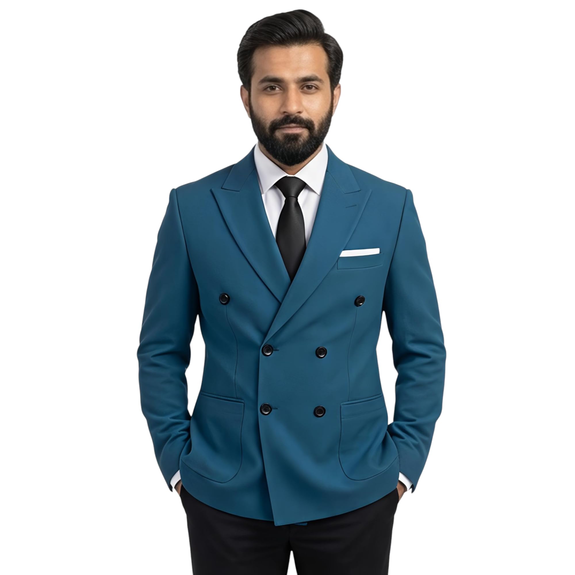 Four Silai Men's Double-Breasted Slim Fit Blazer, Brown, Polyester Blend, Notch Lapel, Formal Style-picture-39