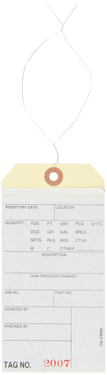 Aviditi Inventory Tags with Printed Carbon Top Sheet #8 6 1/4" x 3 1/8", Wired, Consecutively Numbered Series (2000-2499), White/Manila, for Inventory Management, Case of 500