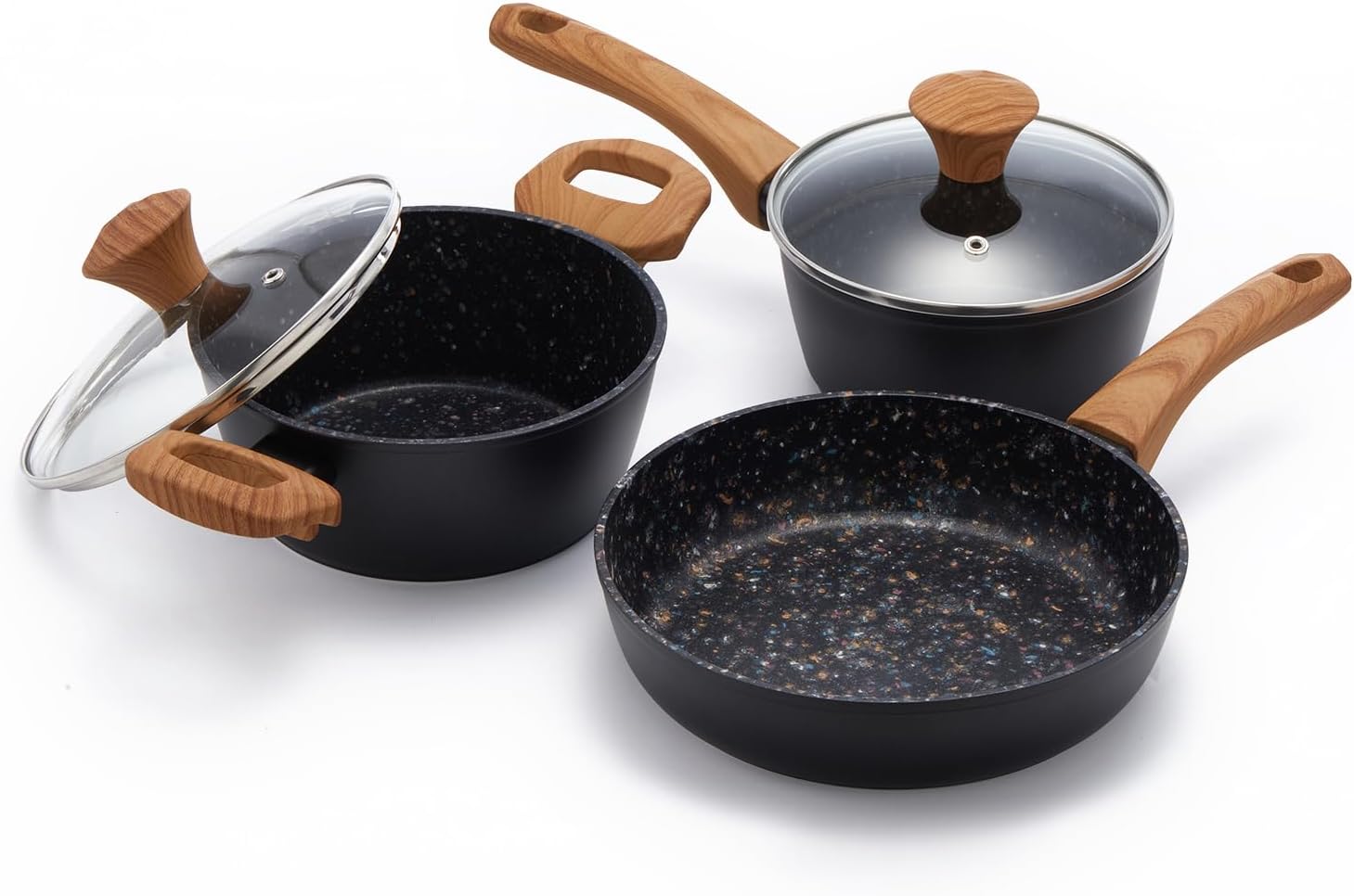 3-Piece Nonstick Cookware Set, 8.5 Inch Frying Pan & 2 Pots with Lids | PFAS & PFOA Free Non-Toxic Coating | Induction Compatible, Dishwasher Safe | Pots and Pans Set for Beginner Kitchen