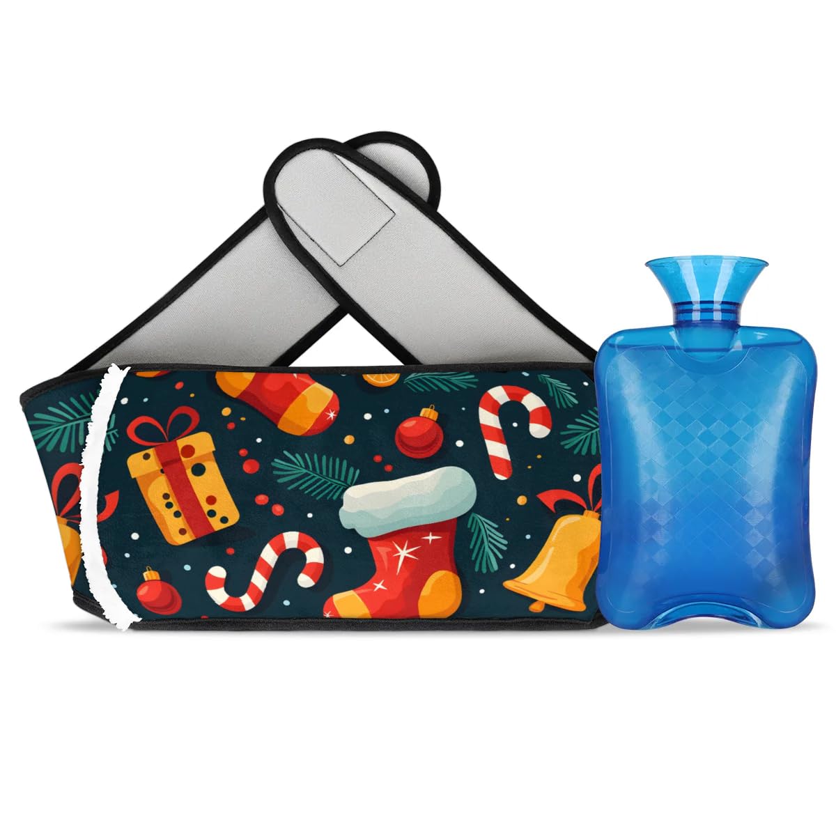 Hot Water Bag with Waist Cover Bell Candy Socks Warm Hot Water Bottle Belt Plush Double Hand Insert Wearable Water Bag Detachable Hot Bottle Pouch for Neck Shoulder Pain Relief