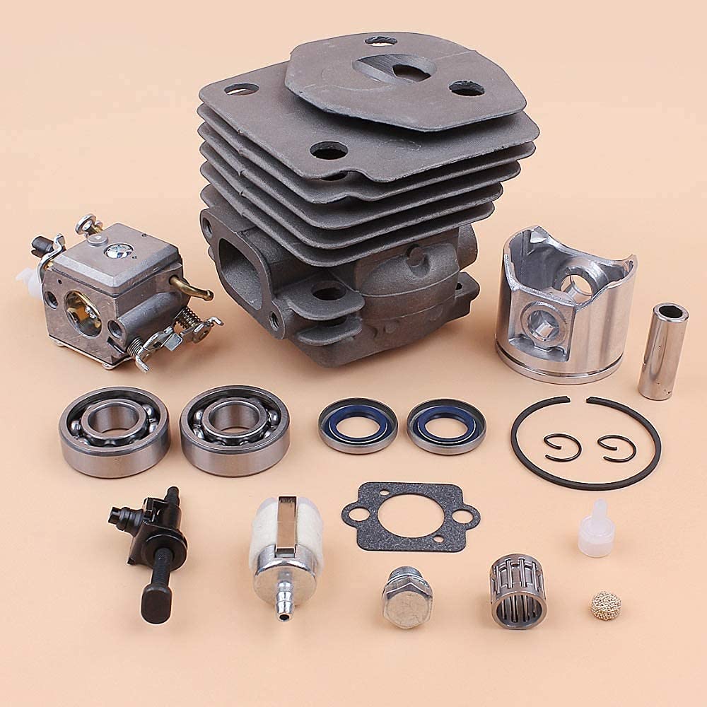 47mm Cilindro Pistone Cuscinetto Carburatore Tendicatena Sfiato Serbatoio Compatibile con Husqvarna 357 XP 357XP 359 Parti di Ricambio Motosega