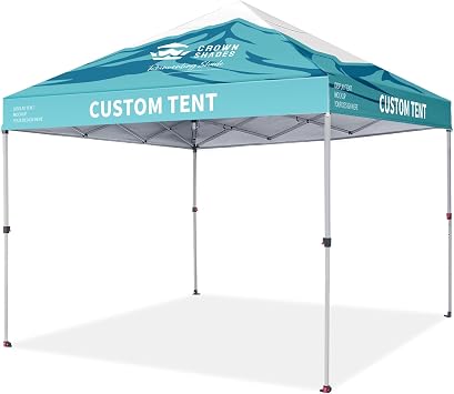 Crown Shades 10x10 Custom Canopy Tent with Frame Included, Custom Logo, Customized Top, Backwall & Sidewall - Heavy Duty Commercial Pop Up Tent